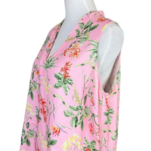 Gibson Latimer NWT Bubblegum Pink Floral Print Sleeveless Tunic Blouse Tank - Picture 6 of 13
